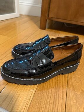 Franco Sarto Black Patent Platform Penny Loafers